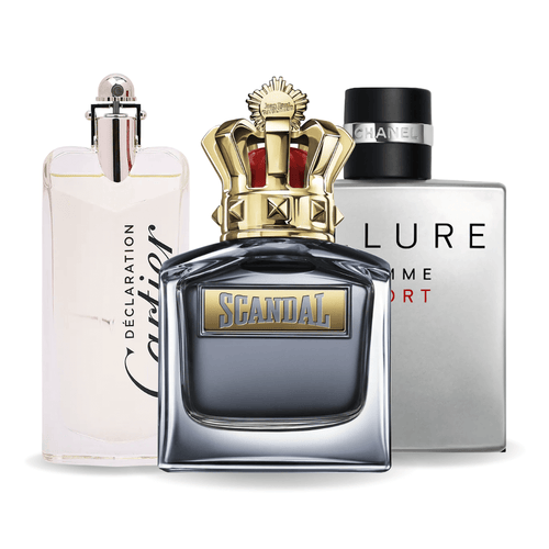 Sada 3 parfémů perfumes Allure Homme Sports, Jean Paul Gaultier Scandal, Cartier Declaration 100ml