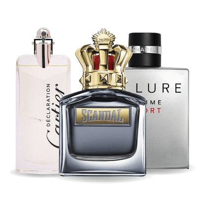 Sada 3 parfémů perfumes Allure Homme Sports, Jean Paul Gaultier Scandal, Cartier Declaration 100ml